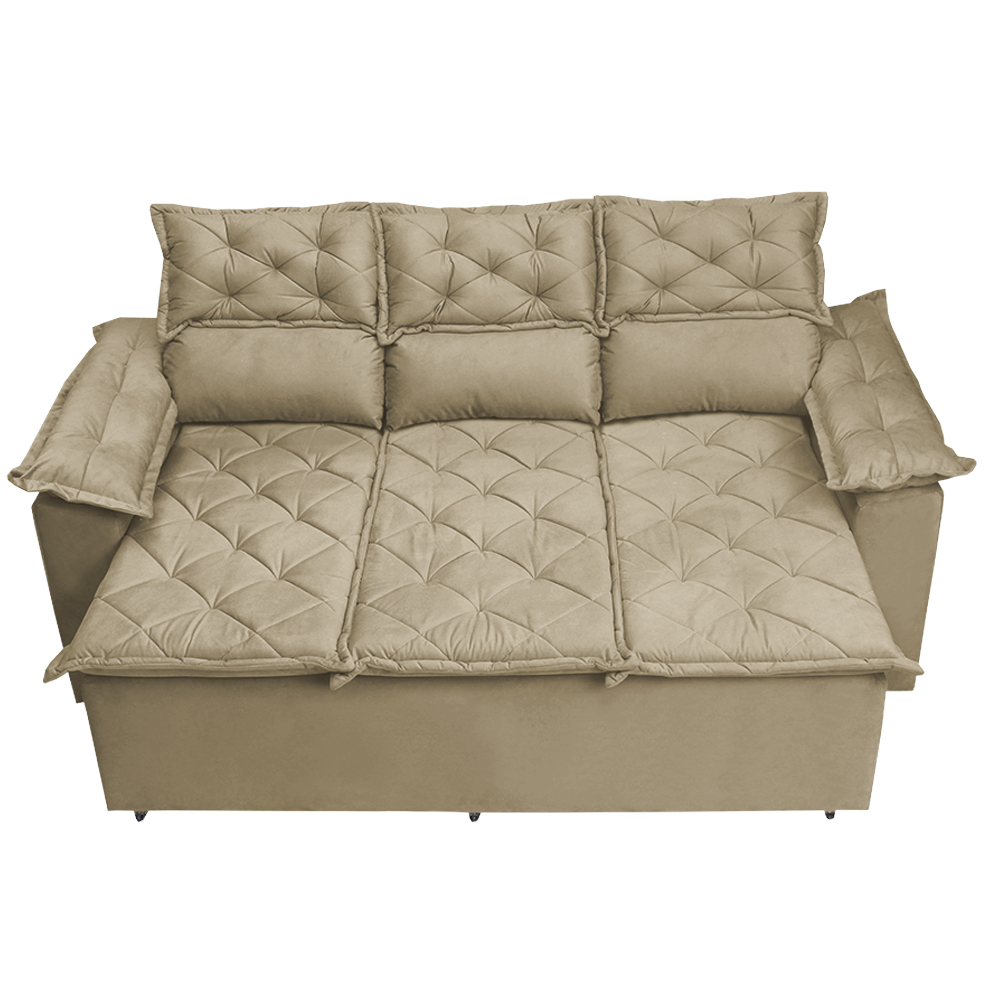 Sofá 3 Lugares Retrátil e Reclinável Cama inBox Compact 2,00m Velusoft Bege