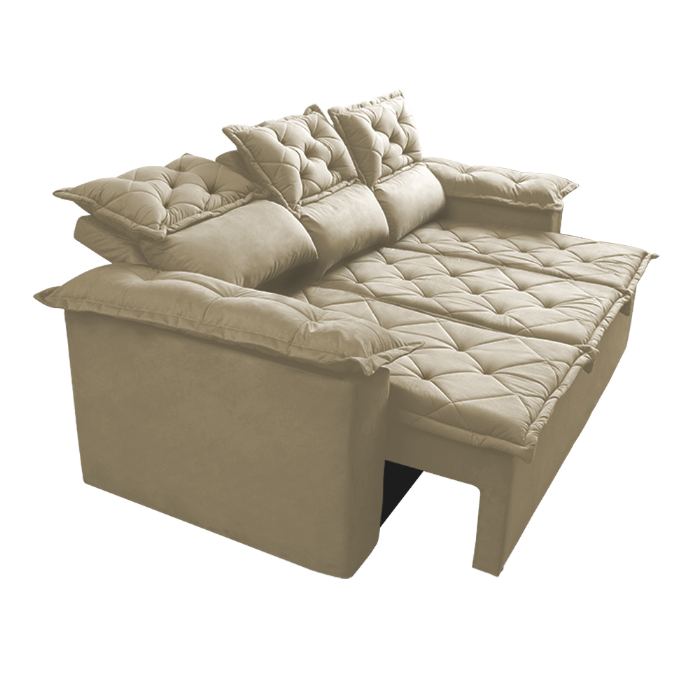 Sofá 3 Lugares Retrátil e Reclinável Cama inBox Compact 2,00m Velusoft Bege