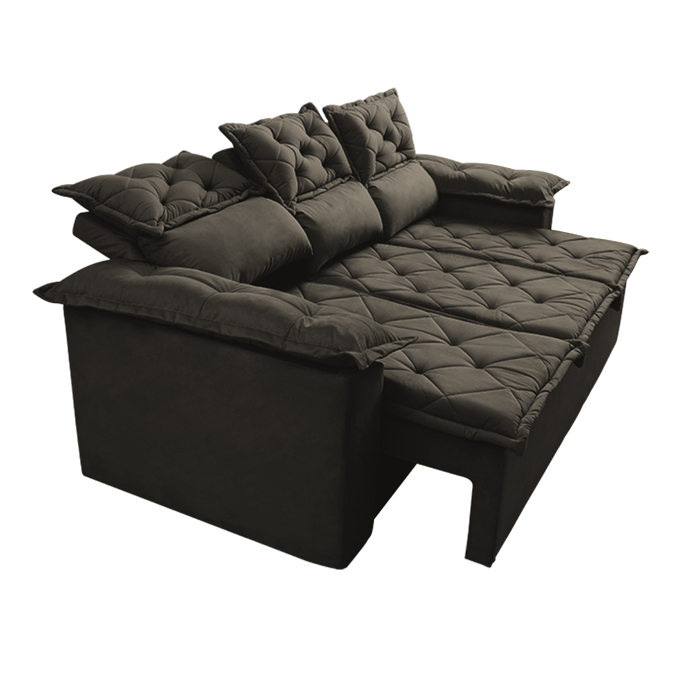 Sofá 3 Lugares Retrátil e Reclinável Cama inBox Compact 2,00m Velusoft Café