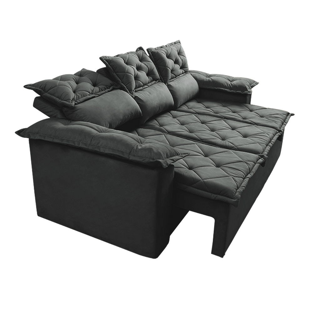 Sofá 3 Lugares Retrátil e Reclinável Cama inBox Compact 2,00m Velusoft Cinza