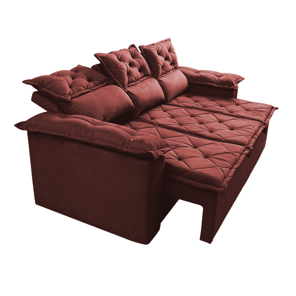 Sofá 3 Lugares Retrátil e Reclinável Cama inBox Compact 2,00m Velusoft Vermelho