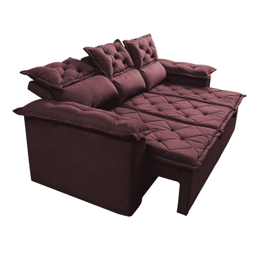 Sofá 3 Lugares Retrátil e Reclinável Cama inBox Compact 2,00m Velusoft Vinho