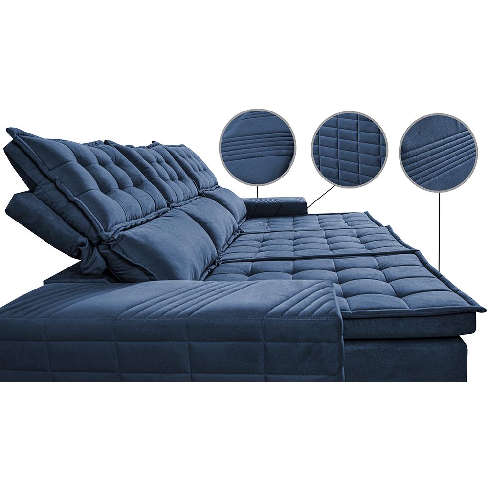 Sofá 3 Lugares Retrátil e Reclinável Cama inBox Senses 2,00m Velusoft Azul