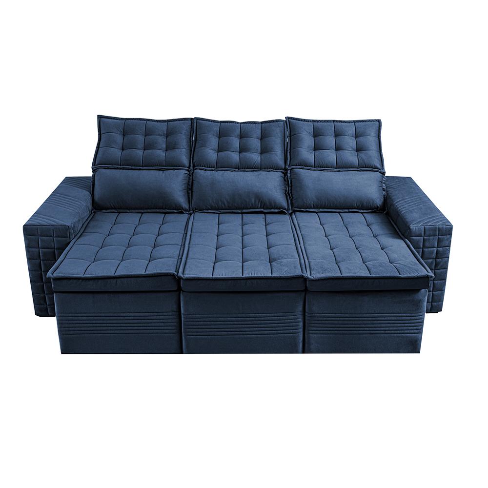 Sofá 3 Lugares Retrátil e Reclinável Cama inBox Senses 2,00m Velusoft Azul