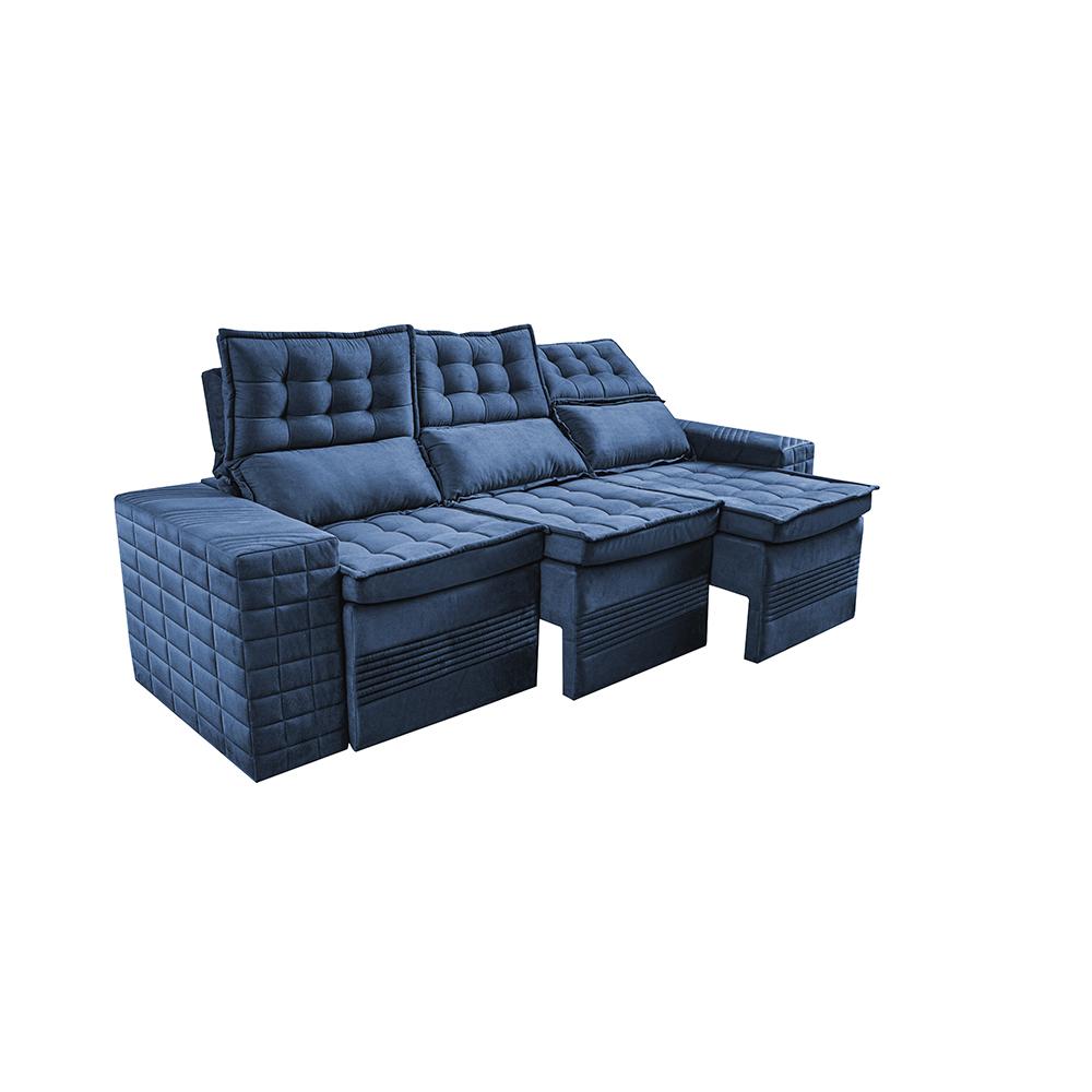 Sofá 3 Lugares Retrátil e Reclinável Cama inBox Senses 2,00m Velusoft Azul