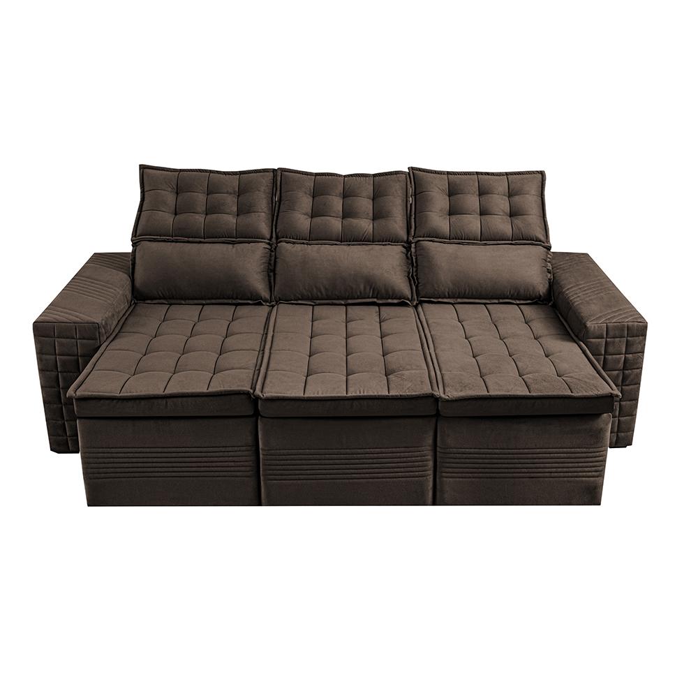 Sofá 3 Lugares Retrátil e Reclinável Cama inBox Senses 2,00m Velusoft Café