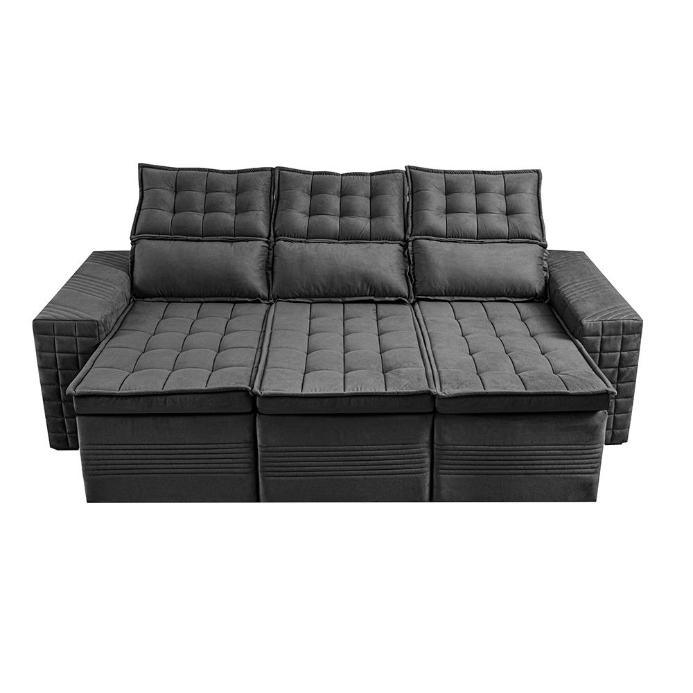 Sofá 3 Lugares Retrátil e Reclinável Cama inBox Senses 2,00m Velusoft Cinza