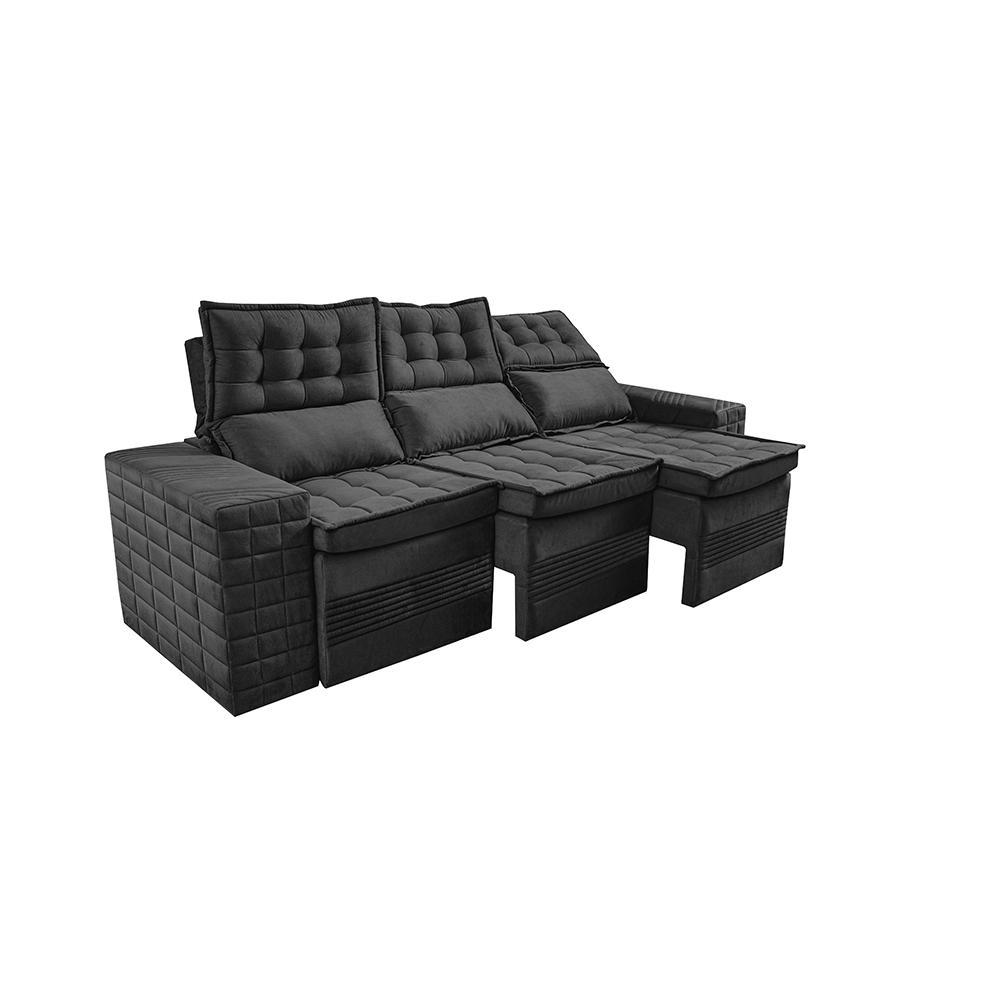 Sofá 3 Lugares Retrátil e Reclinável Cama inBox Senses 2,00m Velusoft Preto