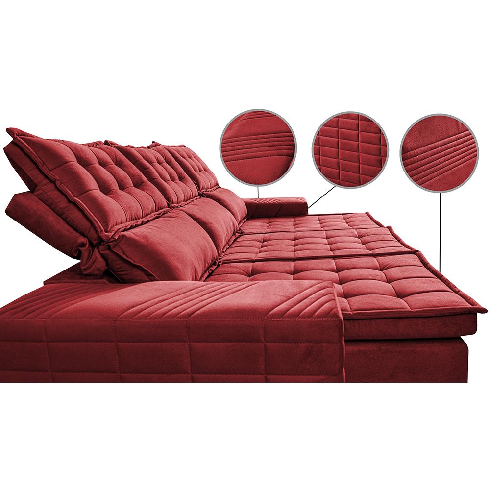 Sofá 3 Lugares Retrátil e Reclinável Cama inBox Senses 2,00m Velusoft Vermelho