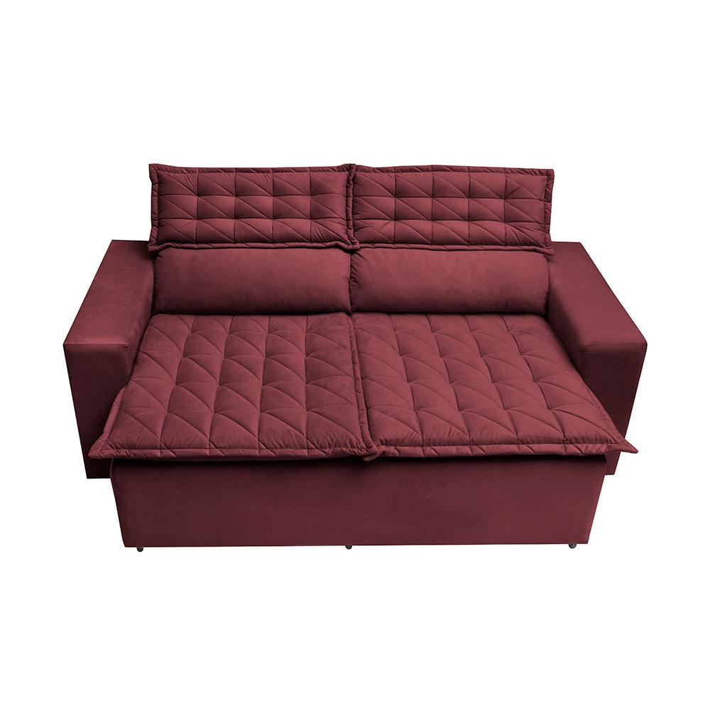 Sofá 3 Lugares Retrátil e Reclinável Cama inBox Slim 1,80m Velusoft Vinho