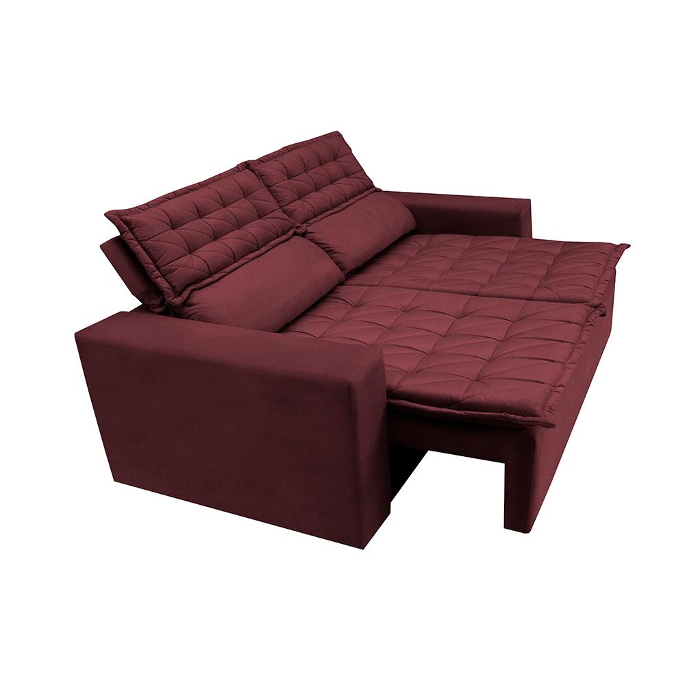 Sofá 3 Lugares Retrátil e Reclinável Cama inBox Slim 1,80m Velusoft Vinho