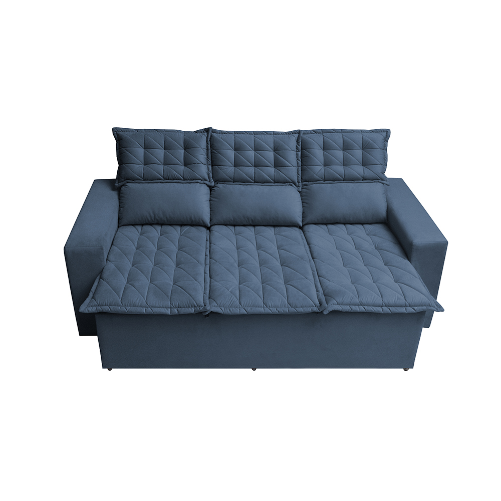 Sofá 3 Lugares Retrátil e Reclinável Cama inBox Slim 2,00m Velusoft Azul