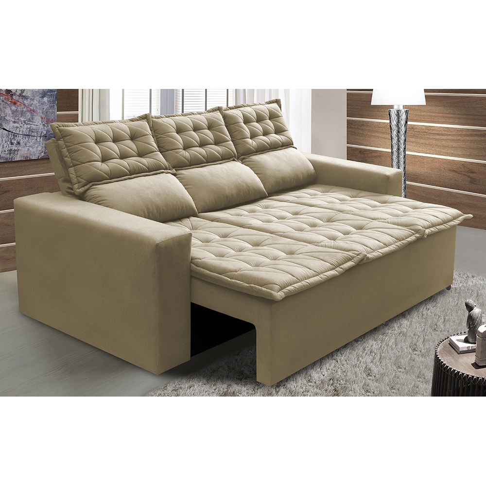 Sofá 3 Lugares Retrátil e Reclinável Cama inBox Slim 2,00m Velusoft Bege