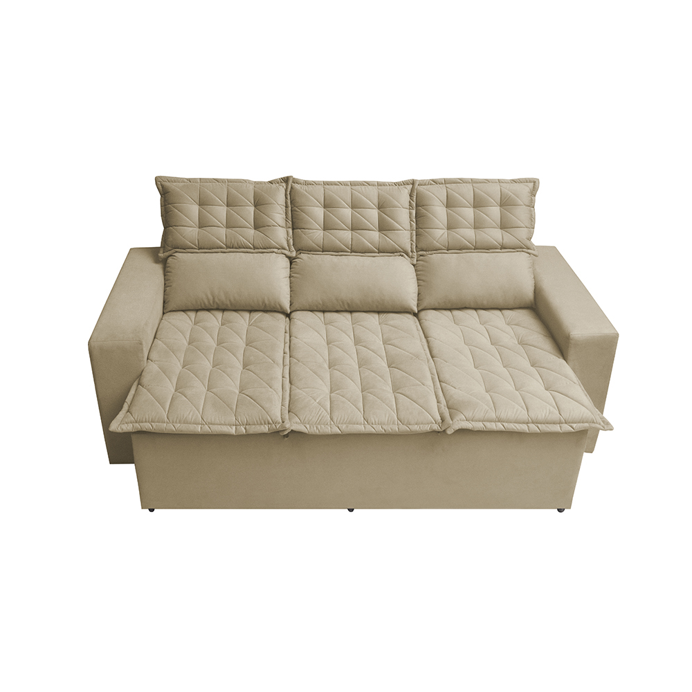Sofá 3 Lugares Retrátil e Reclinável Cama inBox Slim 2,00m Velusoft Bege