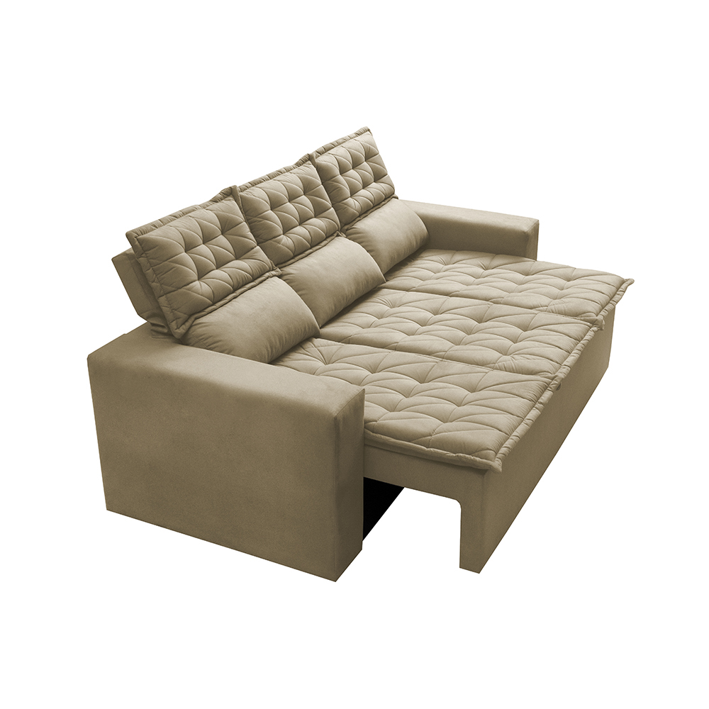 Sofá 3 Lugares Retrátil e Reclinável Cama inBox Slim 2,00m Velusoft Bege
