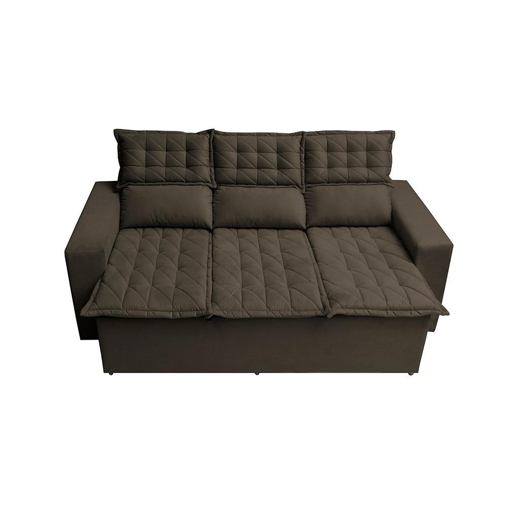 Sofá 3 Lugares Retrátil e Reclinável Cama inBox Slim 2,00m Velusoft Café