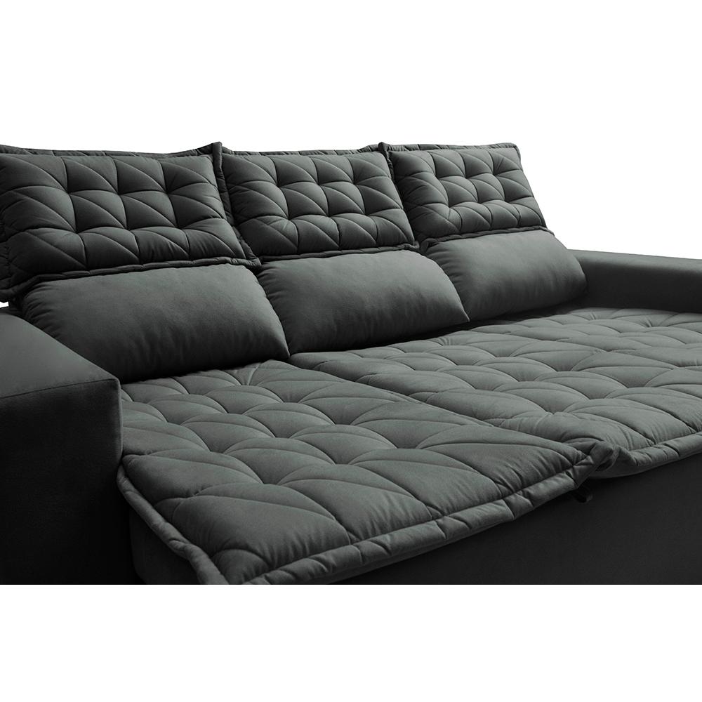 Sofá 3 Lugares Retrátil e Reclinável Cama inBox Slim 2,00m Velusoft Cinza