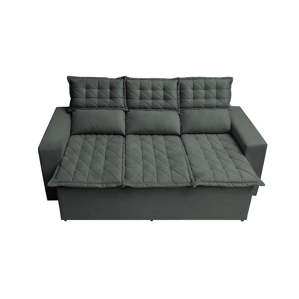 Sofá 3 Lugares Retrátil e Reclinável Cama inBox Slim 2,00m Velusoft Cinza