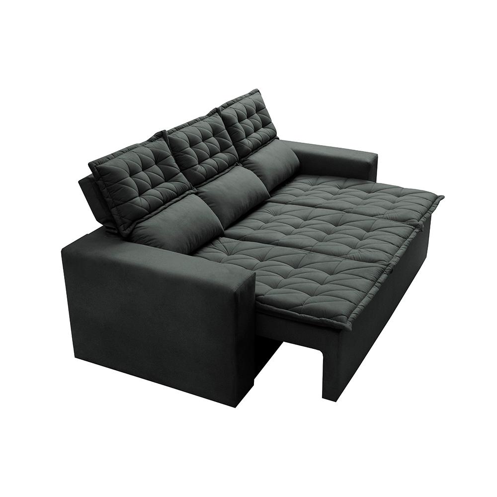Sofá 3 Lugares Retrátil e Reclinável Cama inBox Slim 2,00m Velusoft Cinza