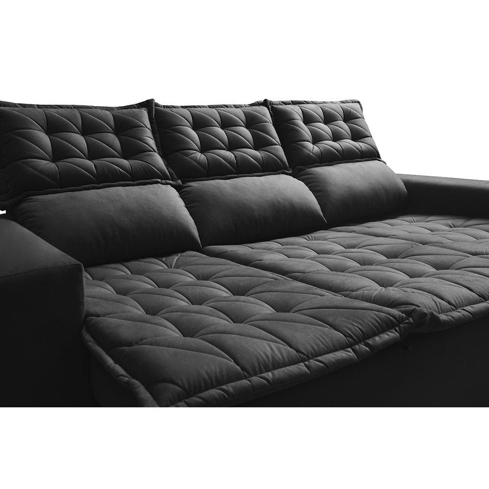 Sofá 3 Lugares Retrátil e Reclinável Cama inBox Slim 2,00m Velusoft Preto