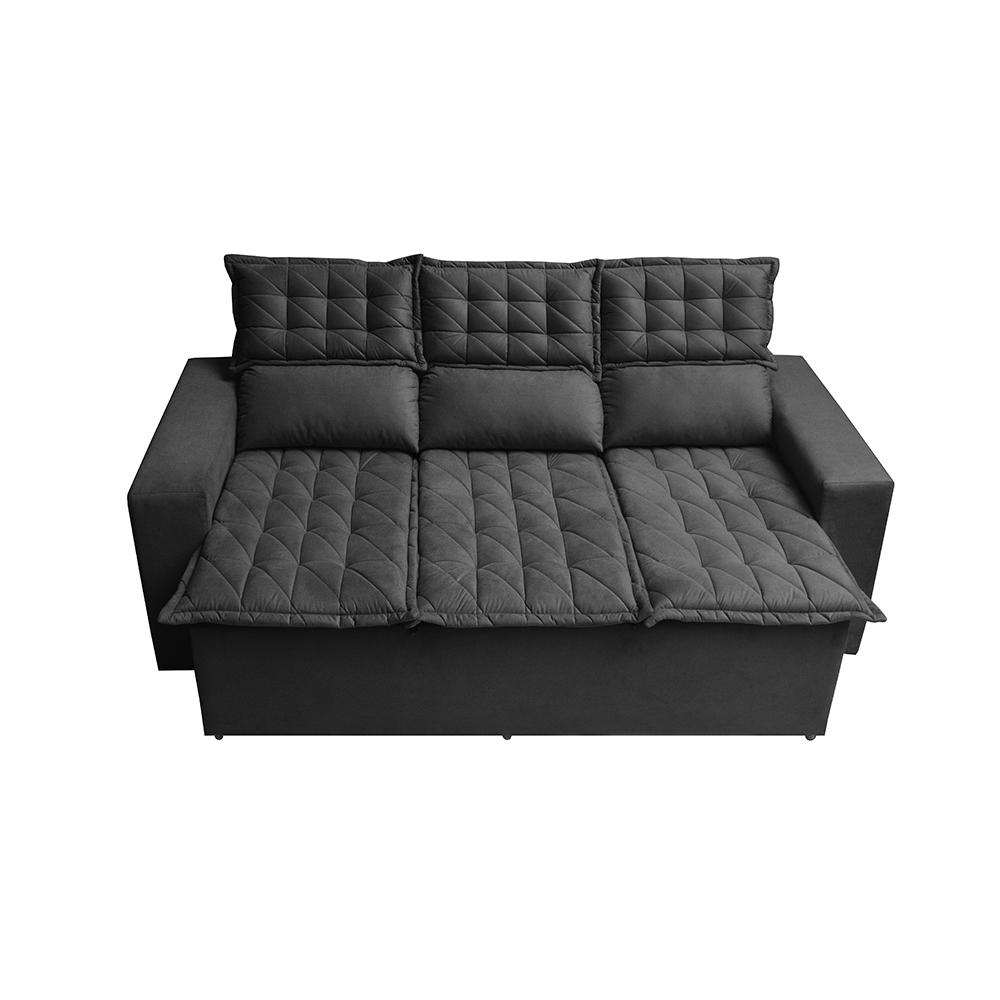 Sofá 3 Lugares Retrátil e Reclinável Cama inBox Slim 2,00m Velusoft Preto