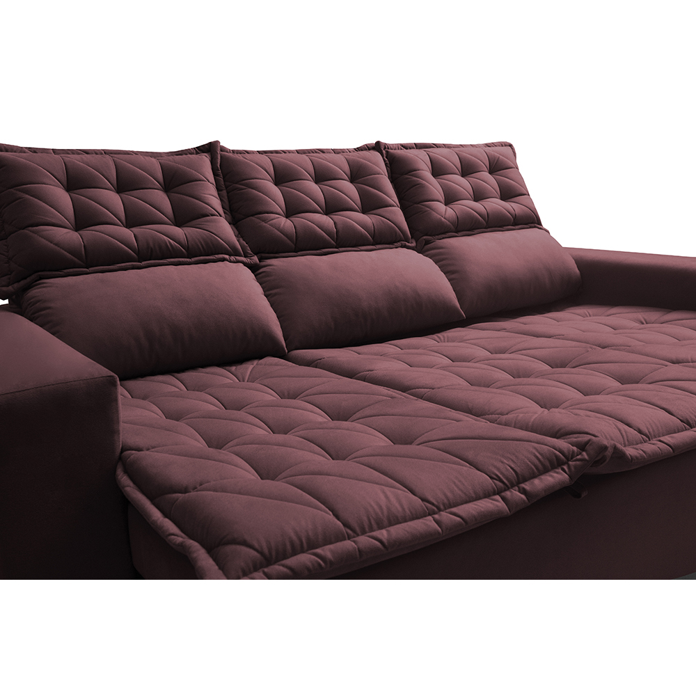 Sofá 3 Lugares Retrátil e Reclinável Cama inBox Slim 2,00m Velusoft Vinho