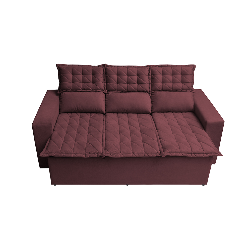 Sofá 3 Lugares Retrátil e Reclinável Cama inBox Slim 2,00m Velusoft Vinho
