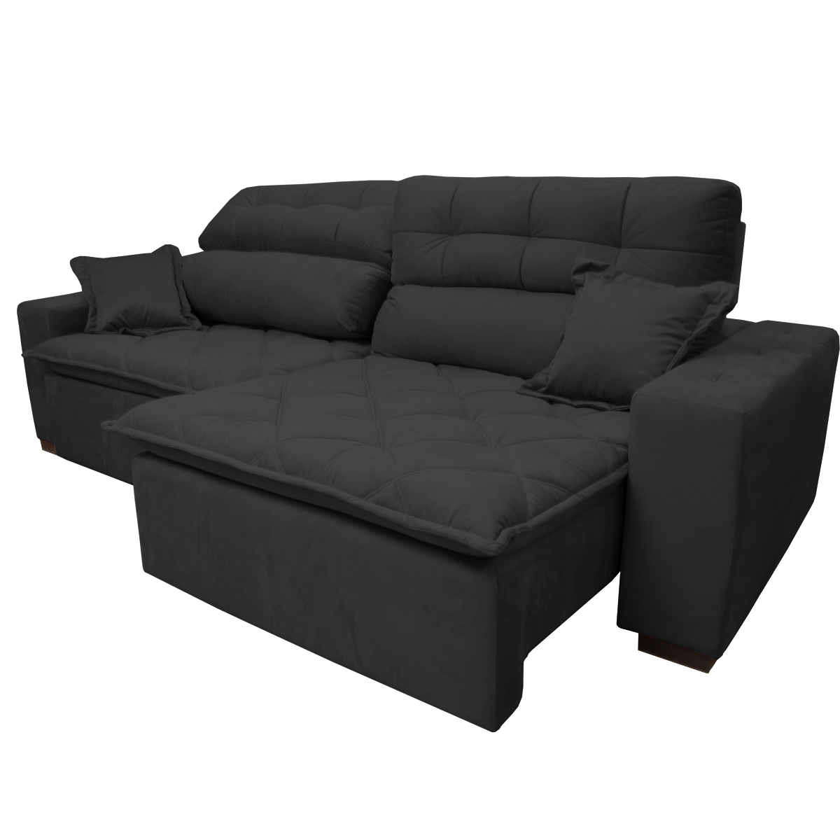 Sofá 3,02m Retrátil e Reclinável com Molas Cama inBox Confort Tecido Suede Velusoft Preto
