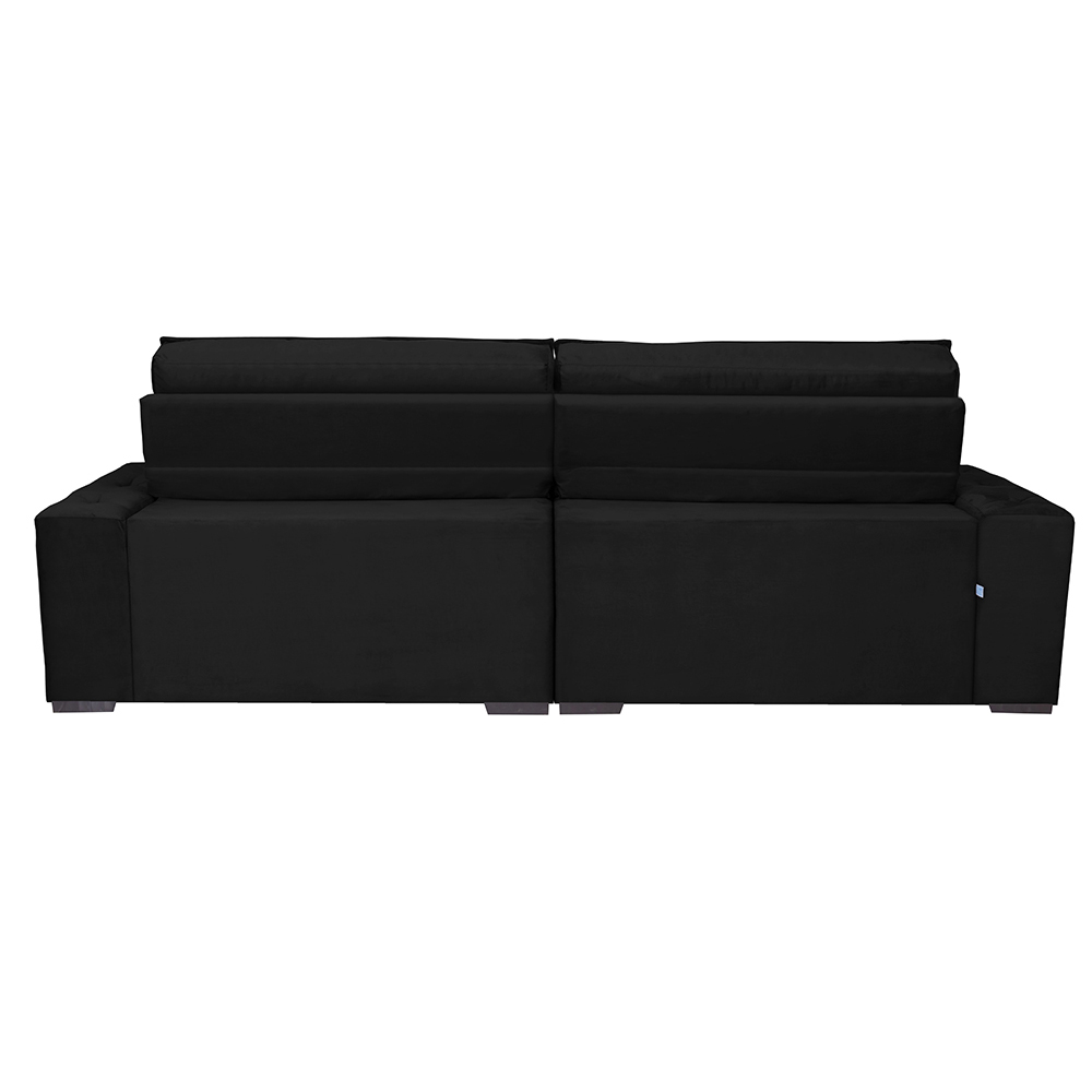 Sofá Austin 2,02m Retrátil, Reclinável com Molas no Assento e Almofadas, Tecido Suede Preto