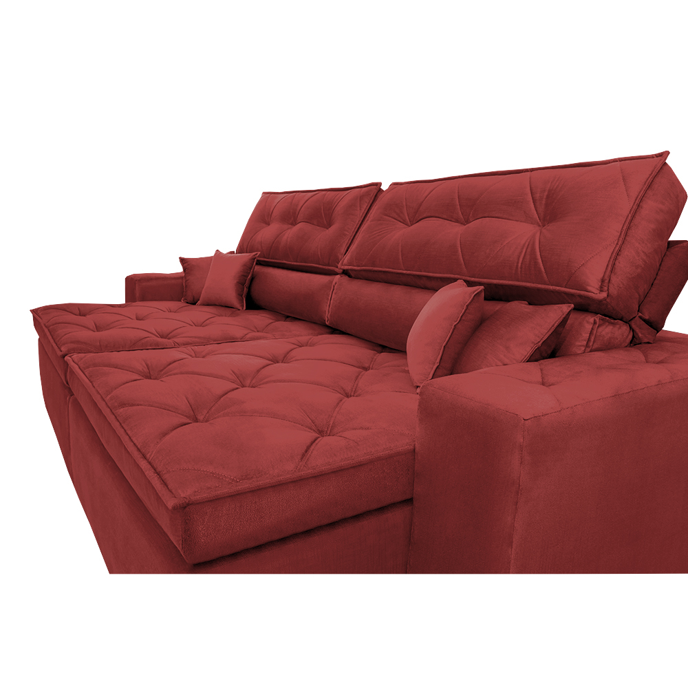 Sofá Austin 2,42m Retrátil, Reclinável com Molas no Assento e Almofadas, Tecido Suede Vermelho