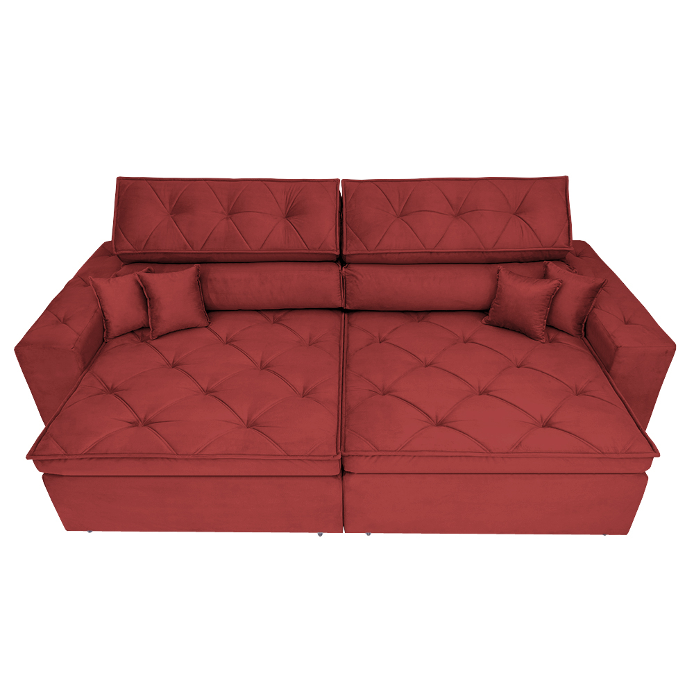 Sofá Austin 2,42m Retrátil, Reclinável com Molas no Assento e Almofadas, Tecido Suede Vermelho