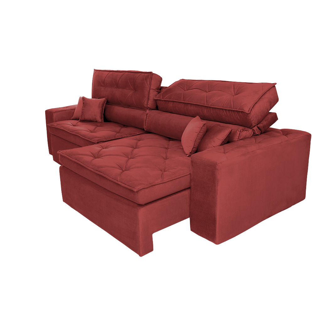 Sofá Austin 2,42m Retrátil, Reclinável com Molas no Assento e Almofadas, Tecido Suede Vermelho