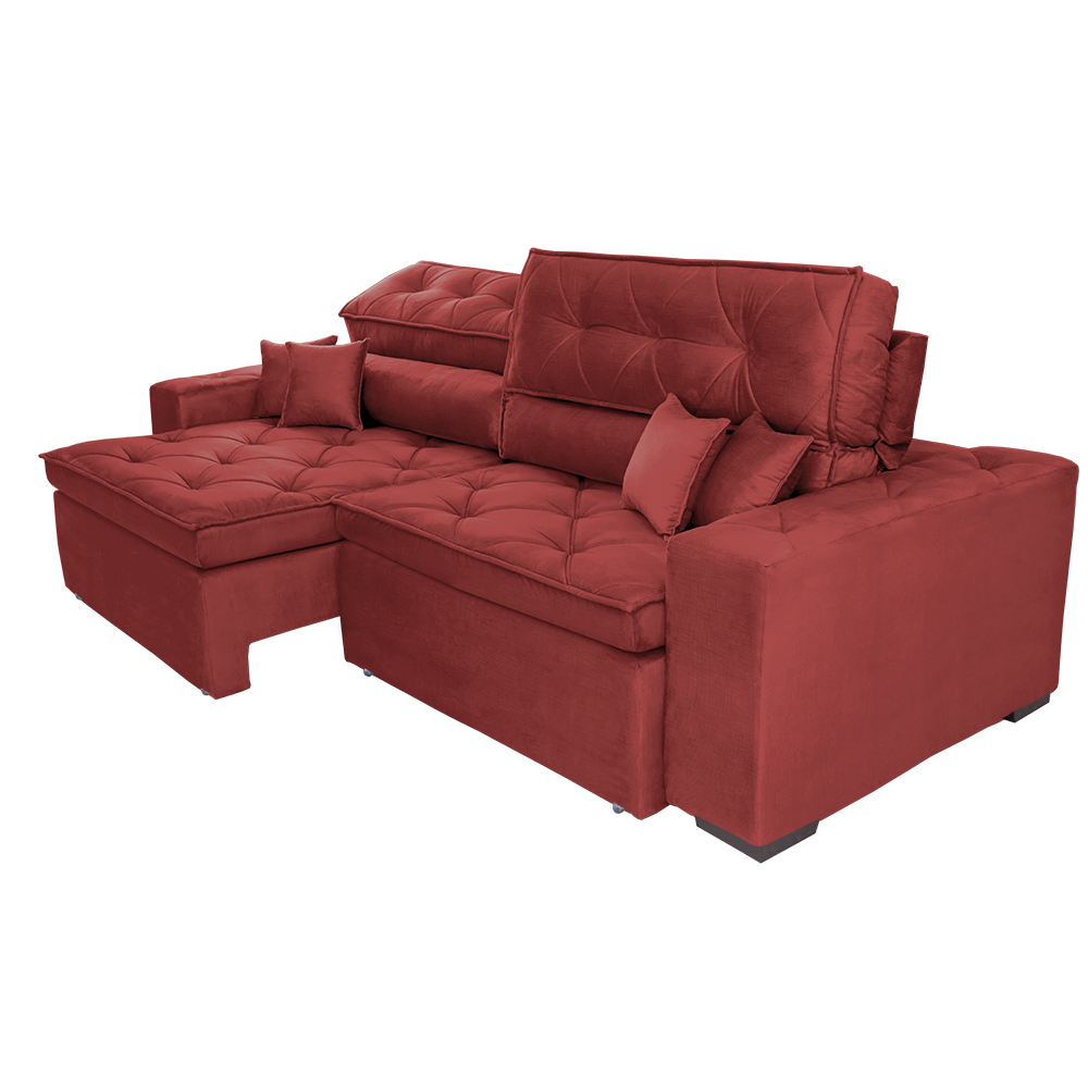 Sofá Austin 2,42m Retrátil, Reclinável com Molas no Assento e Almofadas, Tecido Suede Vermelho