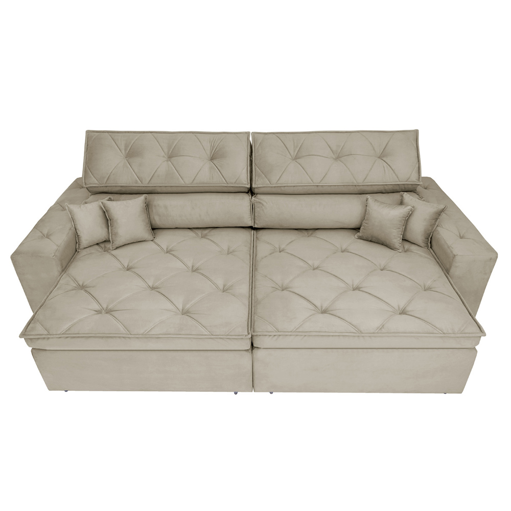 Sofá Austin 2,62m Retrátil Reclinável, Molas no Assento e Almofadas, Tecido Suede Velusoft Bege