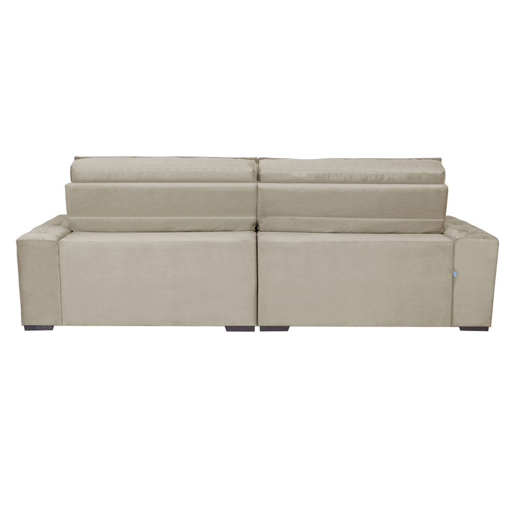 Sofá Austin 2,62m Retrátil Reclinável, Molas no Assento e Almofadas, Tecido Suede Velusoft Bege