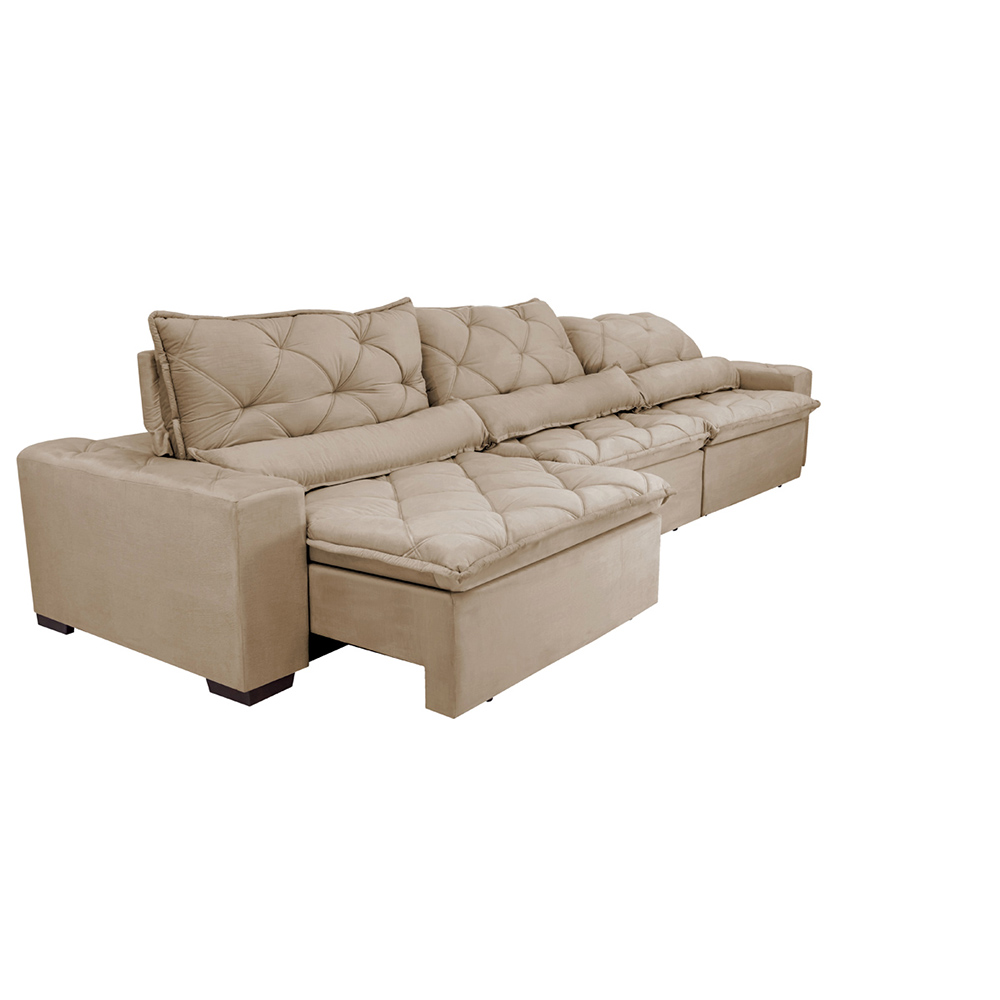 Sofá Austin 2,62m Retrátil Reclinável, Molas no Assento e Almofadas, Tecido Suede Velusoft Castor