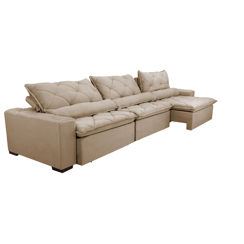 Sofá Austin 2,62m Retrátil Reclinável, Molas no Assento e Almofadas, Tecido Suede Velusoft Castor
