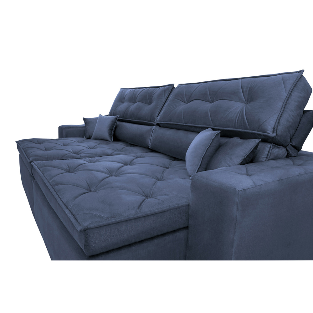 Sofá Austin 2,82m Retrátil Reclinável, Molas no Assento e Almofadas, Tecido Suede Velusoft Azul