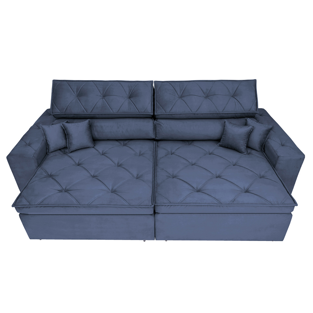 Sofá Austin 2,82m Retrátil Reclinável, Molas no Assento e Almofadas, Tecido Suede Velusoft Azul