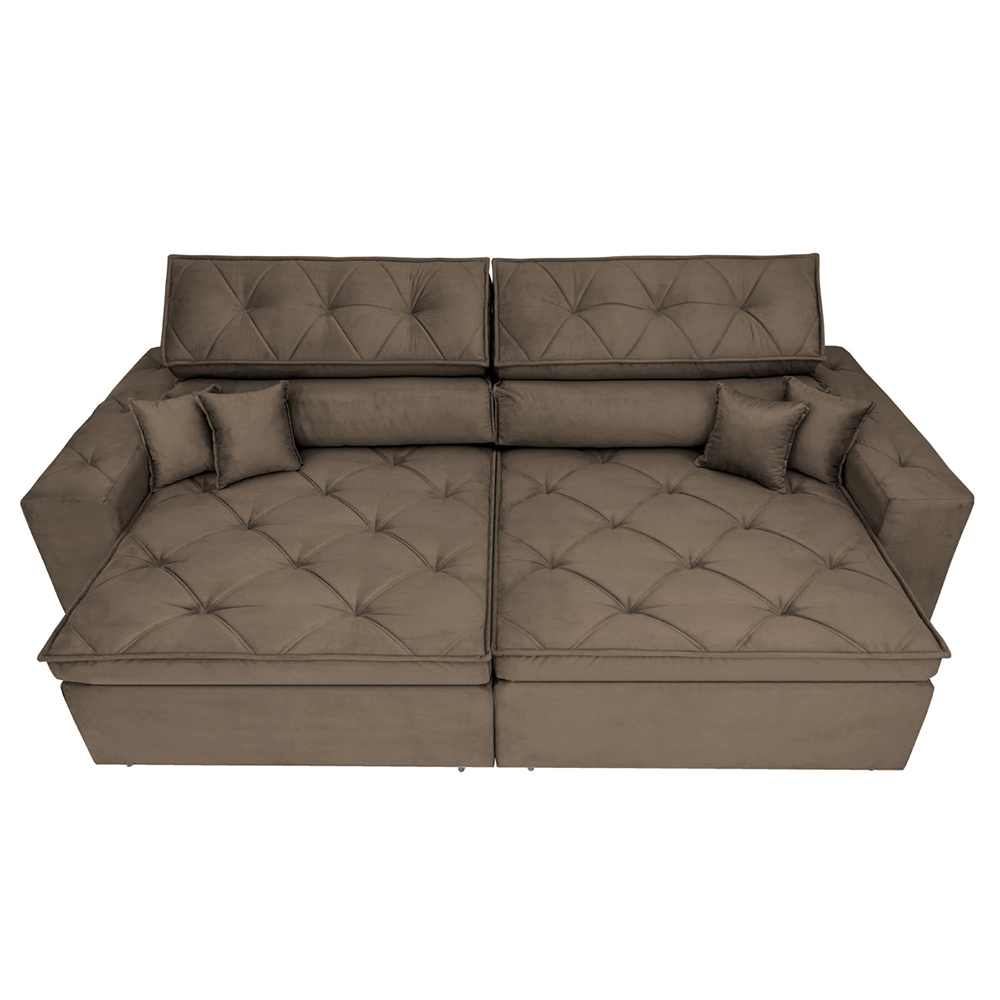 Sofá Austin 2,82m Retrátil Reclinável, Molas no Assento e Almofadas, Tecido Suede Velusoft Café