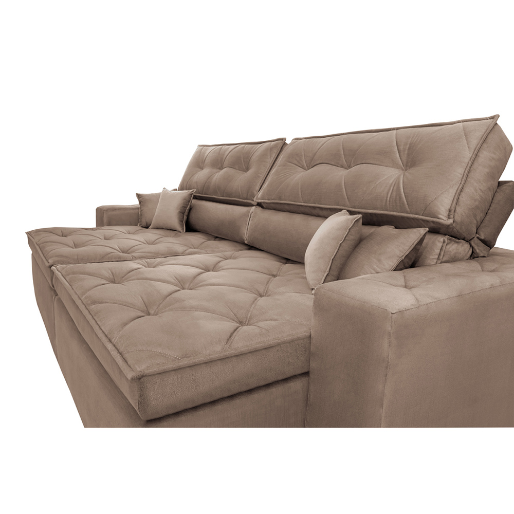 Sofá Austin 3,02m Retrátil Reclinável, Molas no Assento e Almofadas, Tecido Suede Velusoft Castor