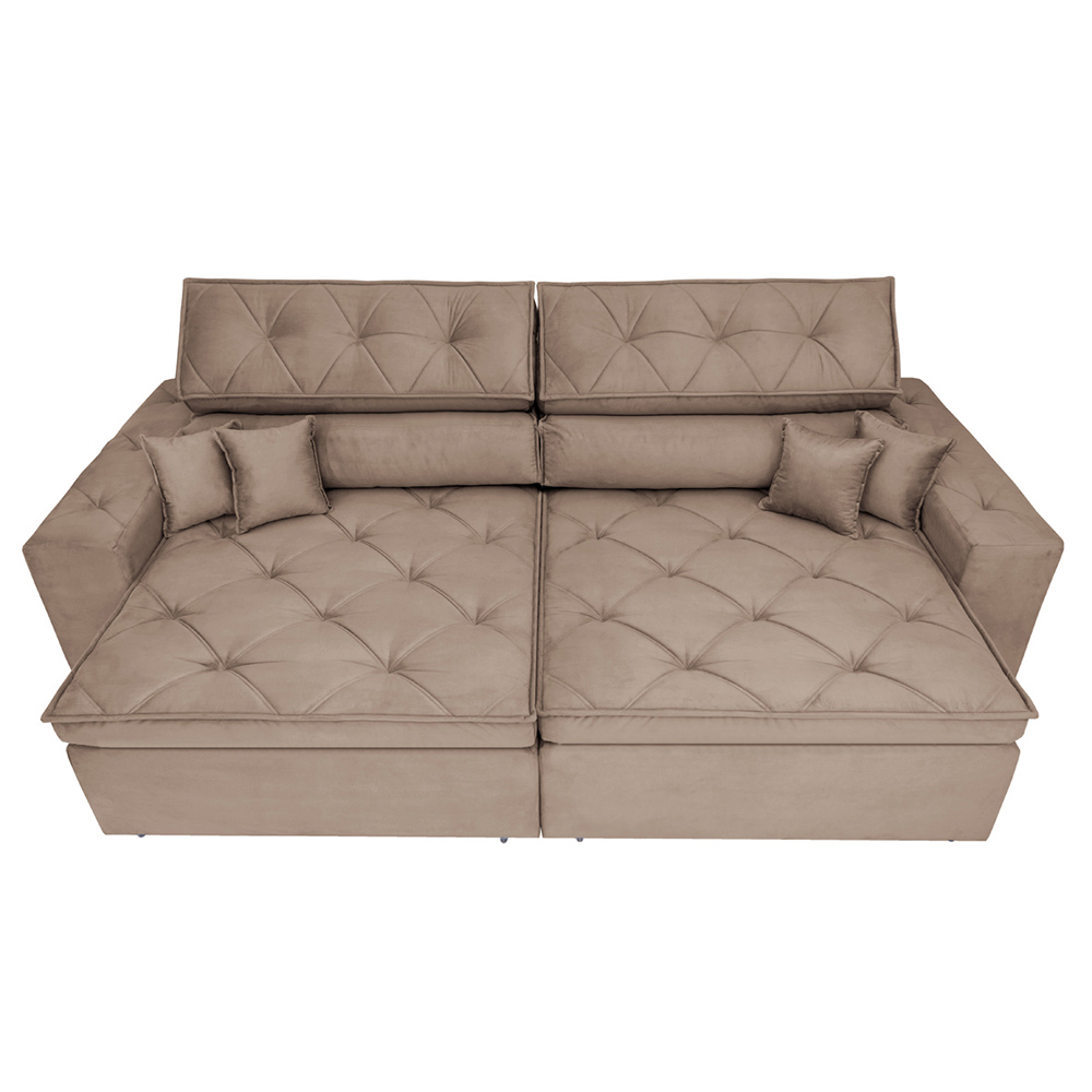 Sofá Austin 3,02m Retrátil Reclinável, Molas no Assento e Almofadas, Tecido Suede Velusoft Castor
