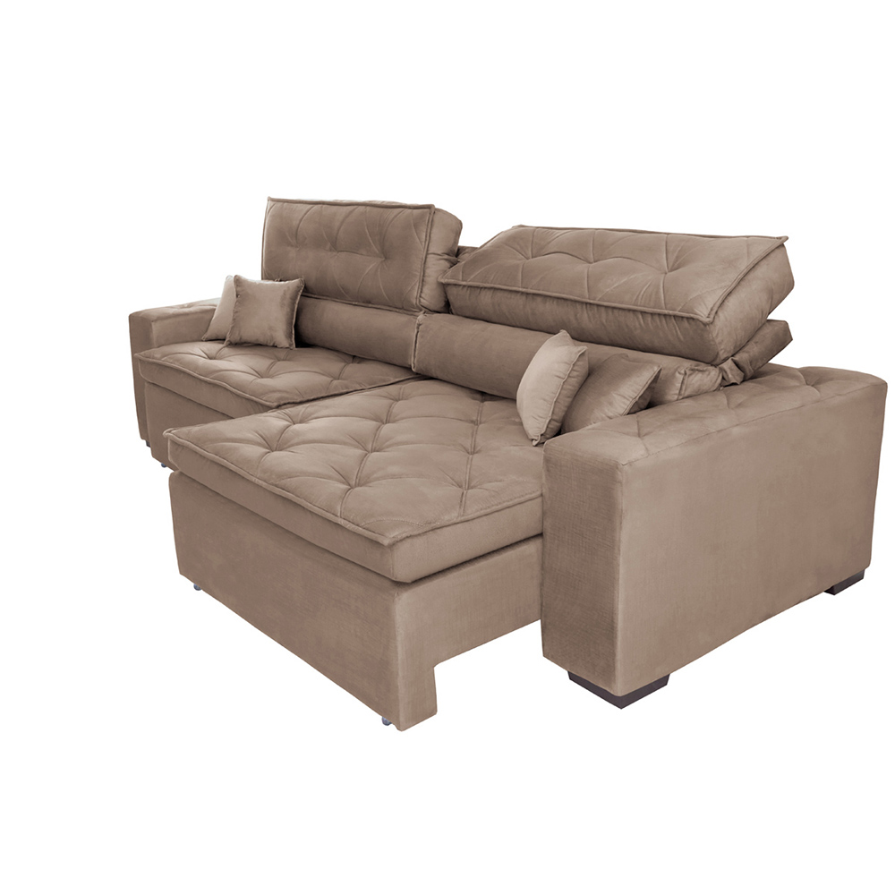 Sofá Austin 3,02m Retrátil Reclinável, Molas no Assento e Almofadas, Tecido Suede Velusoft Castor