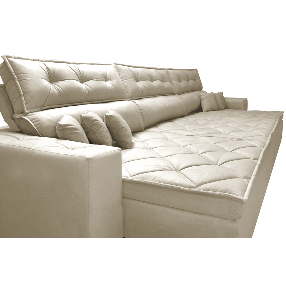 Sofá Austin 3,22m Retrátil, Reclinável com Molas no Assento e Almofadas, Tecido Suede Bege