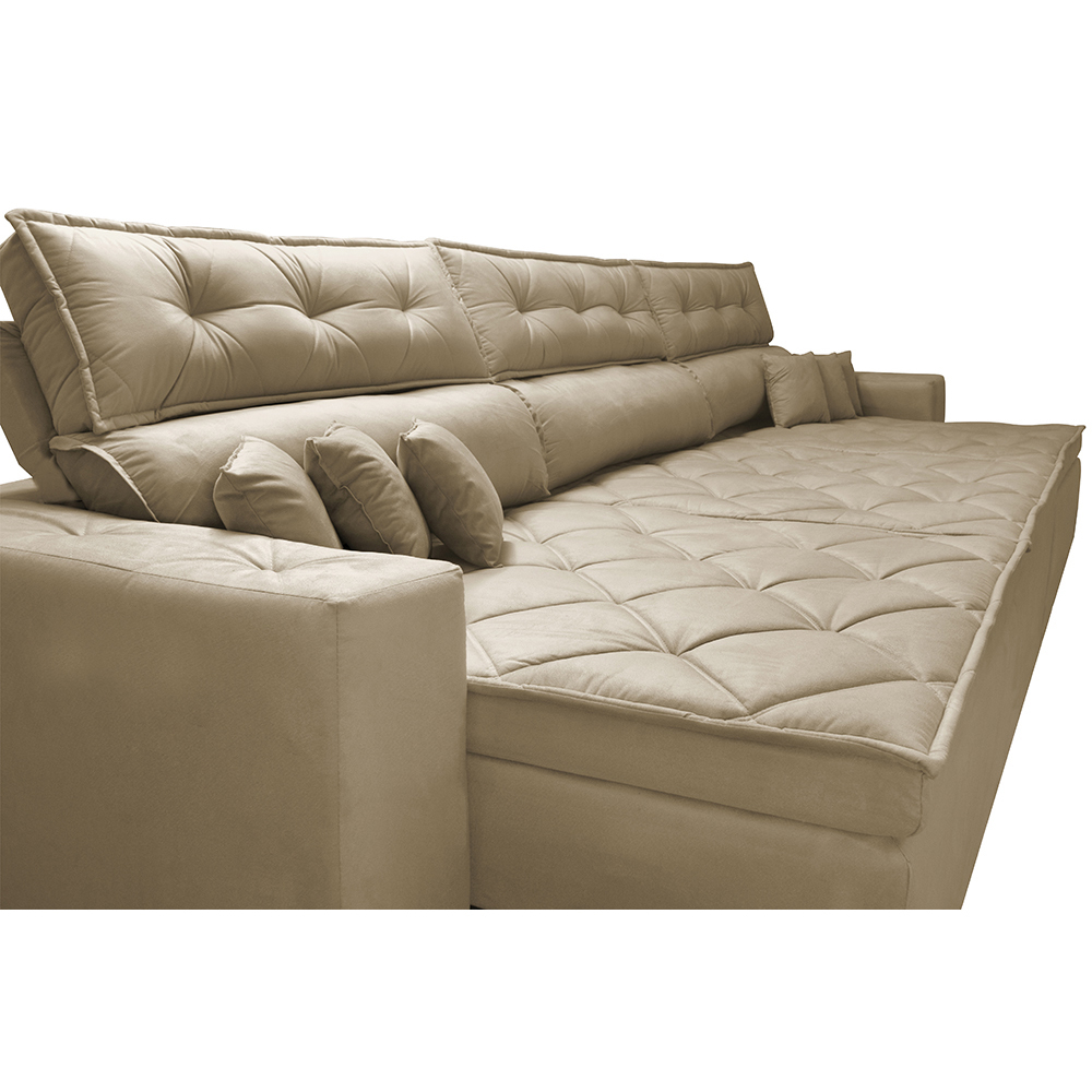 Sofá Austin 3,22m Retrátil, Reclinável com Molas no Assento e Almofadas, Tecido Suede Castor