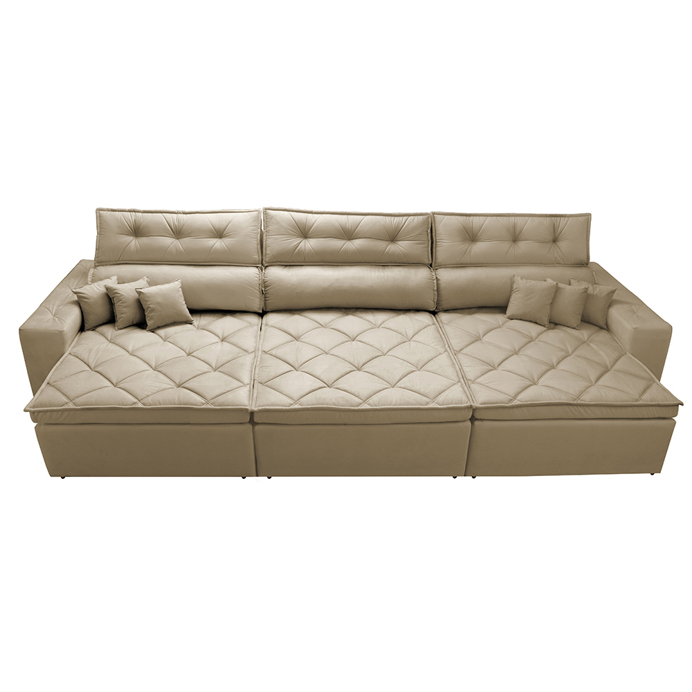Sofá Austin 3,22m Retrátil, Reclinável com Molas no Assento e Almofadas, Tecido Suede Castor