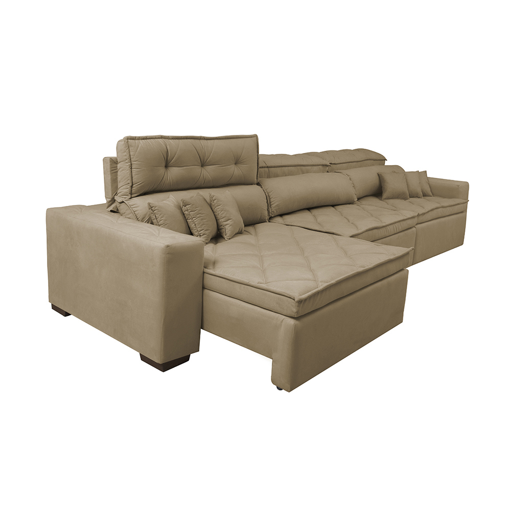 Sofá Austin 3,22m Retrátil, Reclinável com Molas no Assento e Almofadas, Tecido Suede Castor