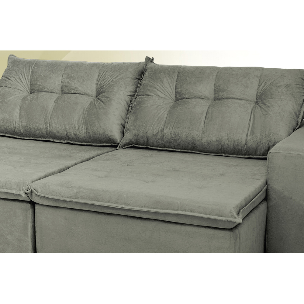 Sofá Austrália 2,12 Mts Retrátil, Reclinável Com Molas e Pillow no Assento Tecido Suede Cinza - Cama InBox