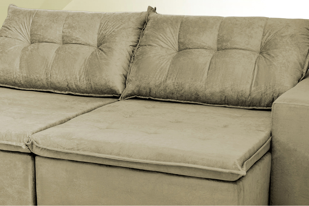 Sofá Austrália 2,32 Mts Retrátil, Reclinável Com Molas e Pillow no Assento Tecido Suede Castor - Cama InBox
