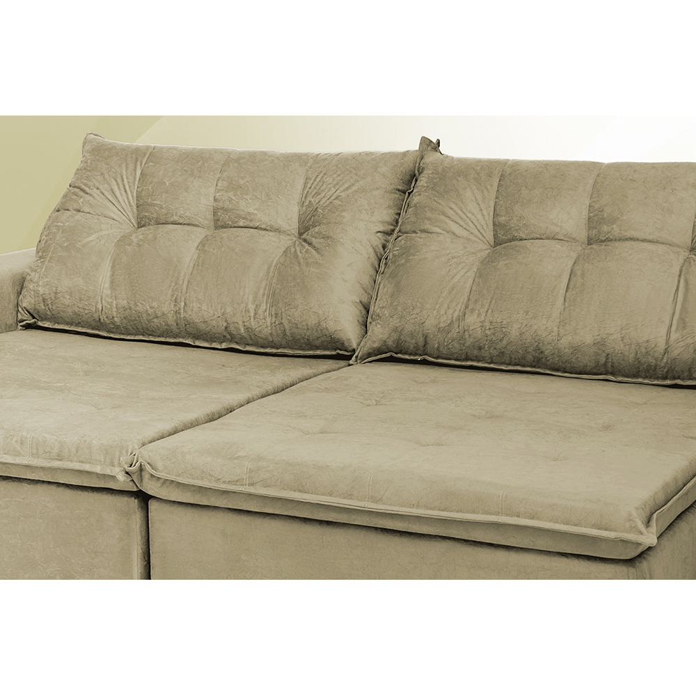 Sofá Austrália 2,92 Mts Retrátil, Reclinável Com Molas e Pillow no Assento Tecido Suede Castor - Cama InBox